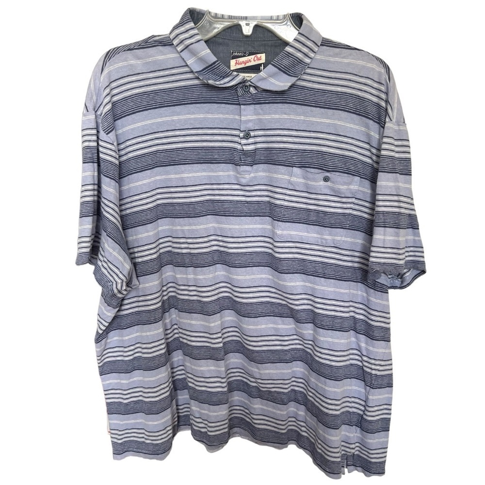 Johnnie-O Hangin Out Men's Striped Linen Polo Shirt Pocket Linen Blend Size‎ XXL